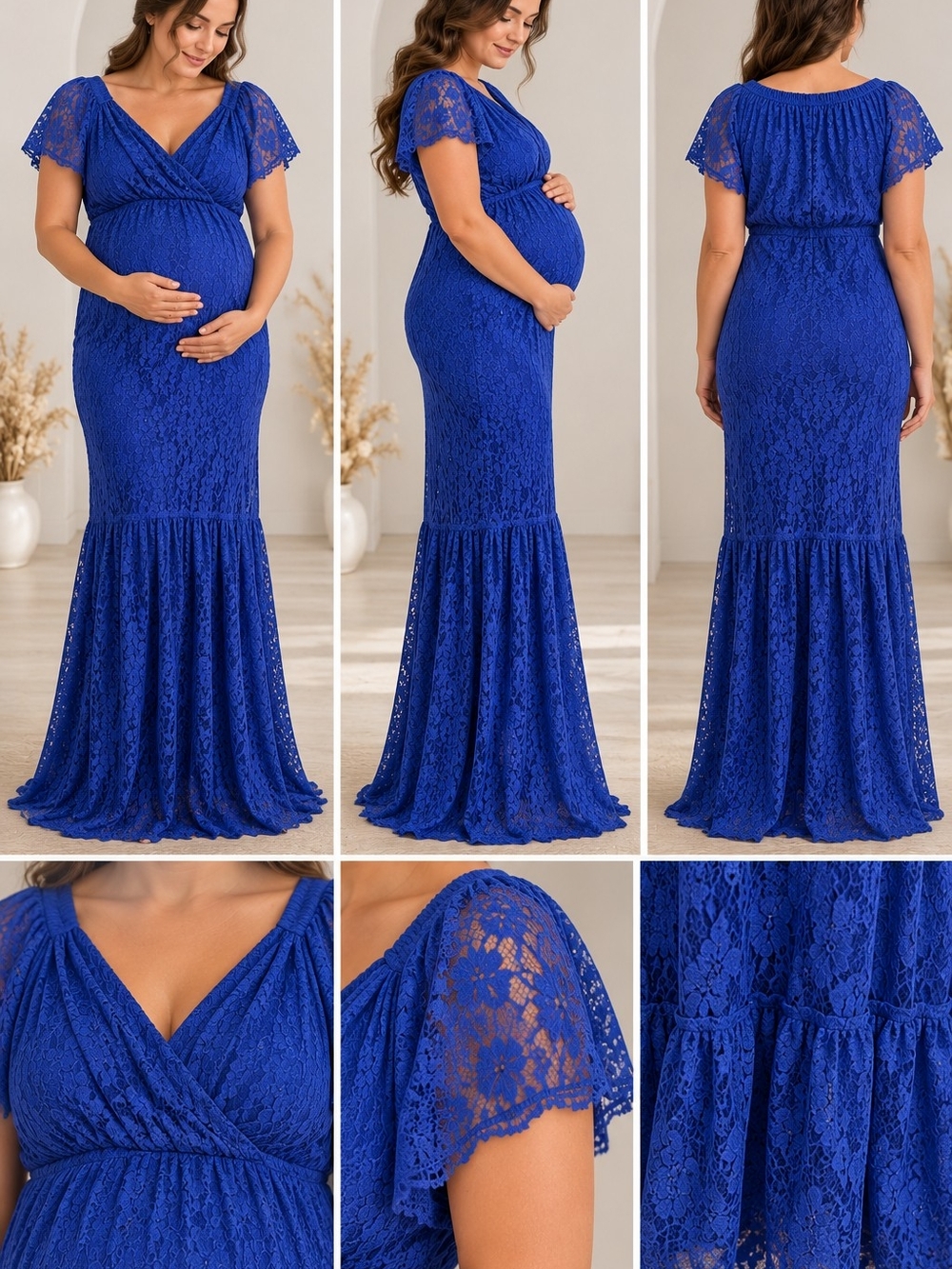 Royal Blue Lace Maternity Photoshoot Maxi Gown Dress